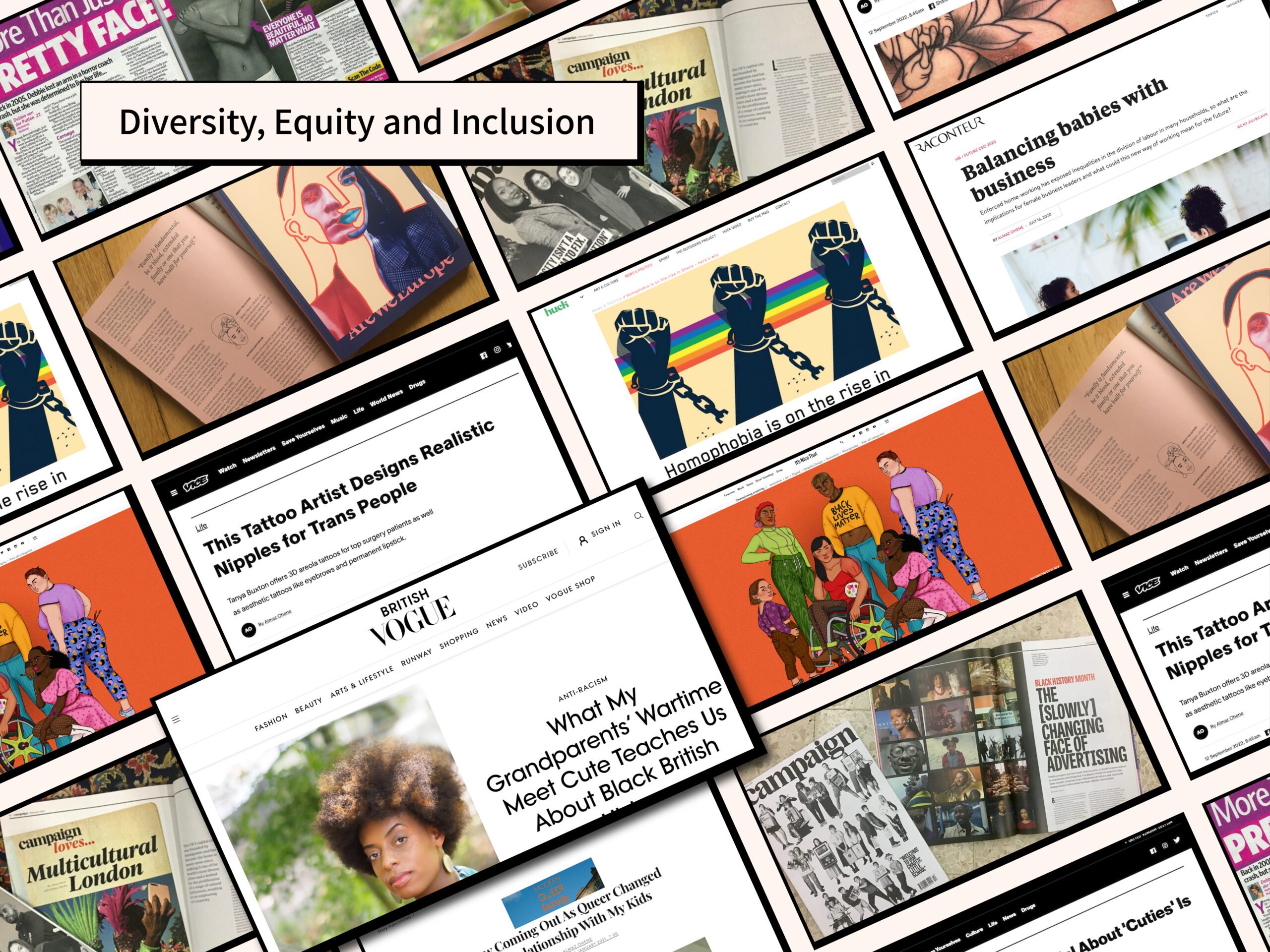 diversity, equity, and inclusion article collage